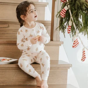 Gingerbread Print on Silver Peony PJ Set