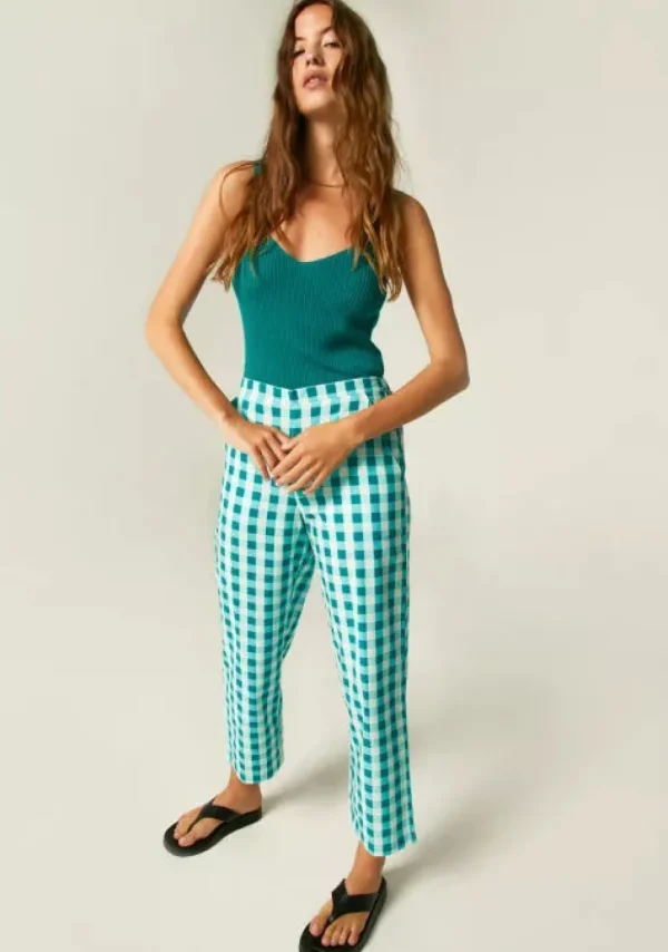 Gingham Cropped Straight-Leg Trousers