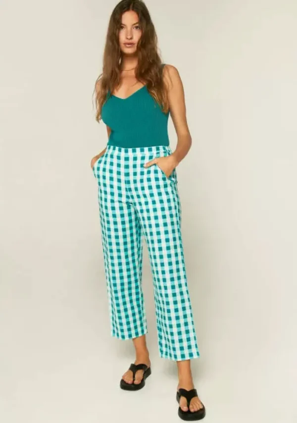 Gingham Cropped Straight-Leg Trousers