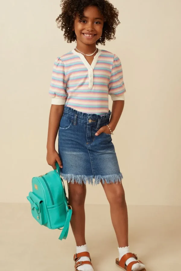 Girls Contrast Banded Button Detail Ribbed Knit