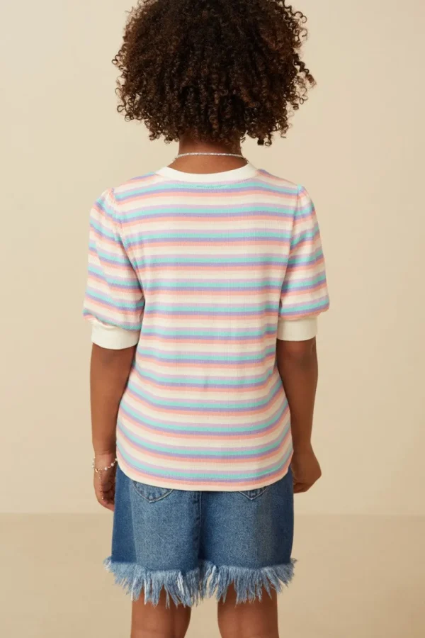 Girls Contrast Banded Button Detail Ribbed Knit