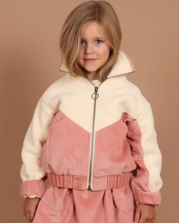 Girls Corduroy Sherpa Zip Jacket - Dusty Rose