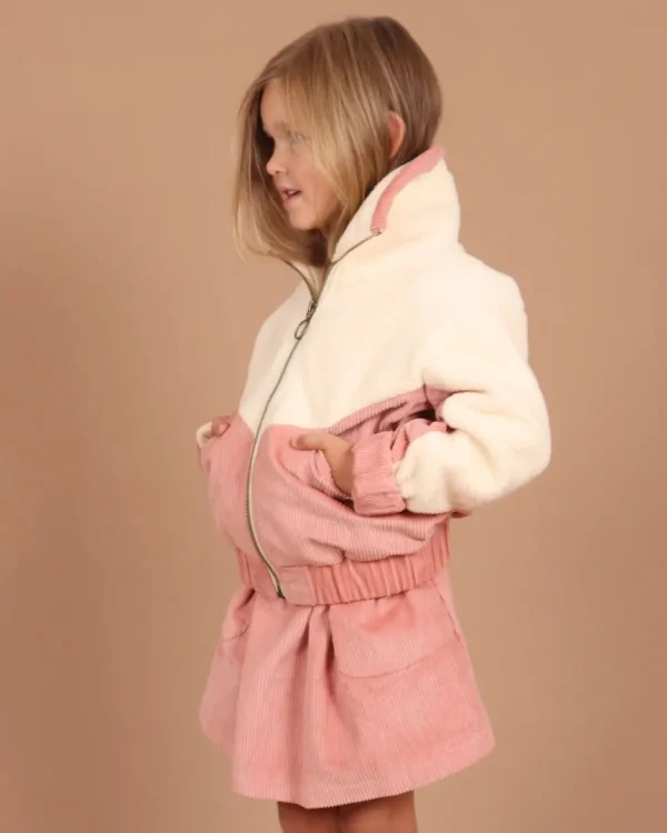 Girls Corduroy Sherpa Zip Jacket - Dusty Rose