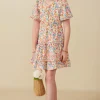 Girls Ditsy Floral Ruffle Tiered Button Dress