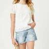 Girls Honeycomb Eyelet Contrast Sleeve Top