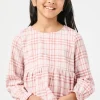 Girls Long Sleeve Plaid Peplum Top