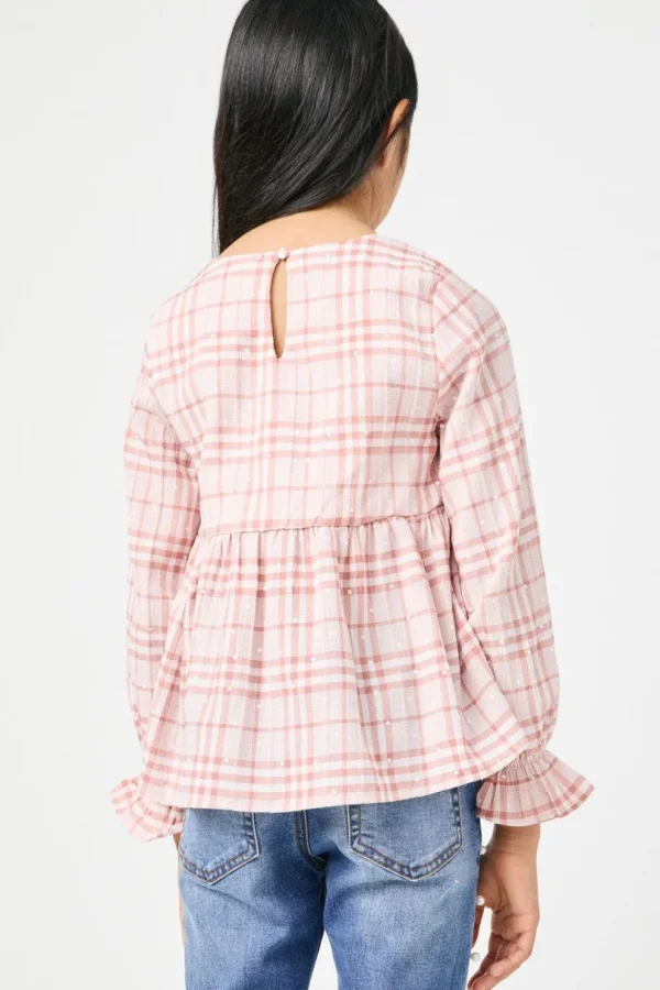 Girls Long Sleeve Plaid Peplum Top