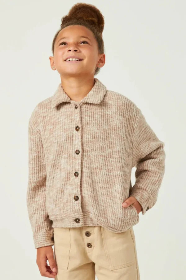 Girls Marled Rib Button Up Knit Jacket