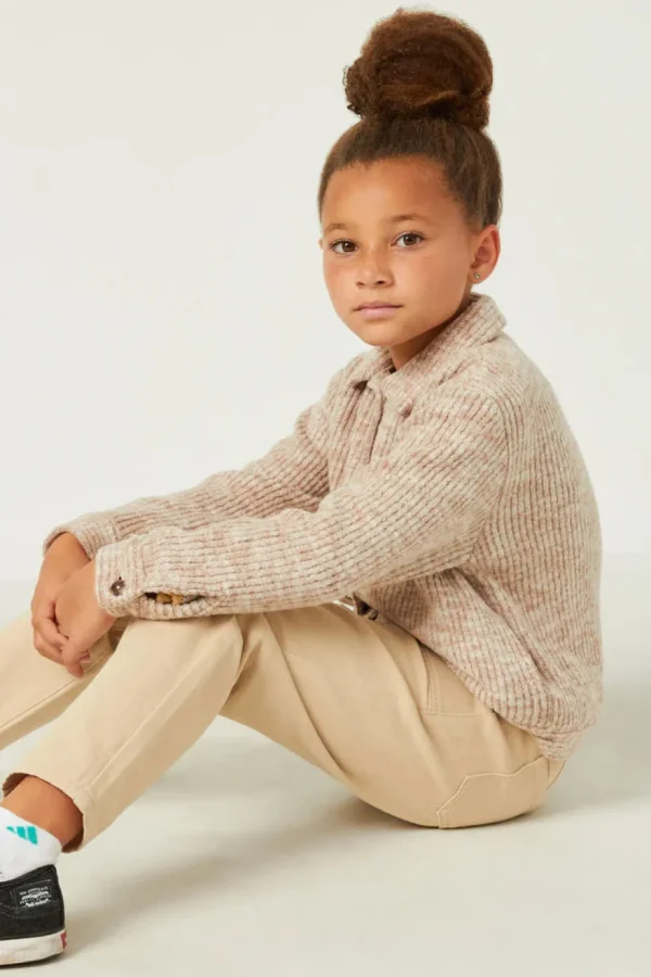 Girls Marled Rib Button Up Knit Jacket