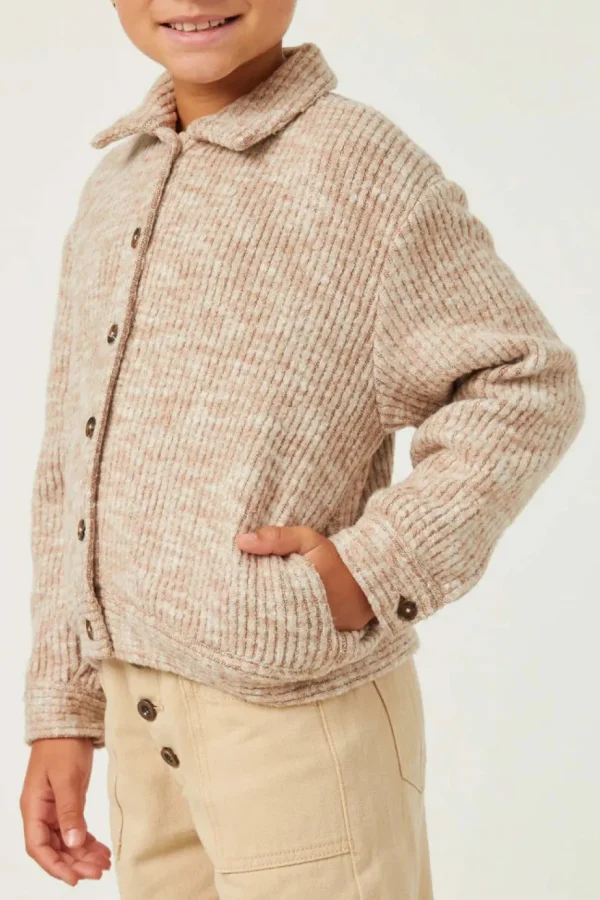 Girls Marled Rib Button Up Knit Jacket