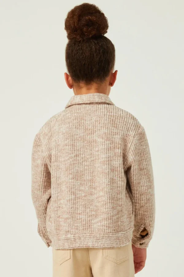 Girls Marled Rib Button Up Knit Jacket