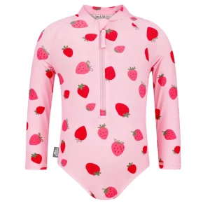 Girls One Piece UV Swimsuit | Pink Strawberry