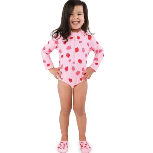 Girls One Piece UV Swimsuit | Pink Strawberry