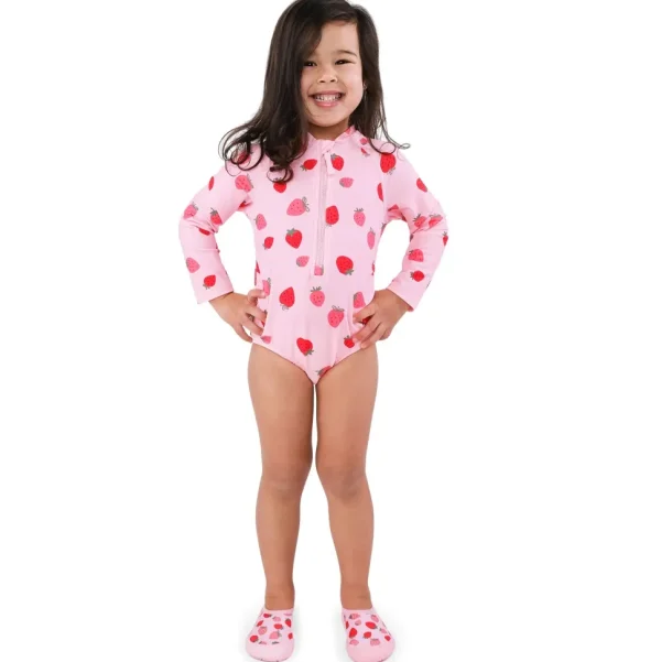 Girls One Piece UV Swimsuit | Pink Strawberry