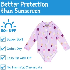 Girls One Piece UV Swimsuit | Lavender Ice Cream