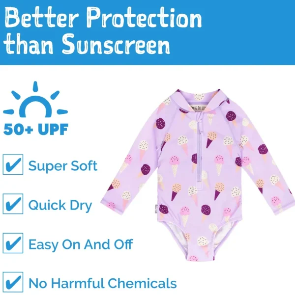 Girls One Piece UV Swimsuit | Lavender Ice Cream