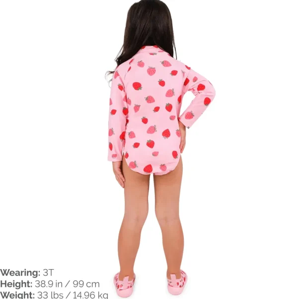 Girls One Piece UV Swimsuit | Pink Strawberry