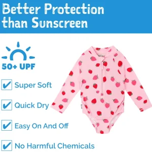 Girls One Piece UV Swimsuit | Pink Strawberry