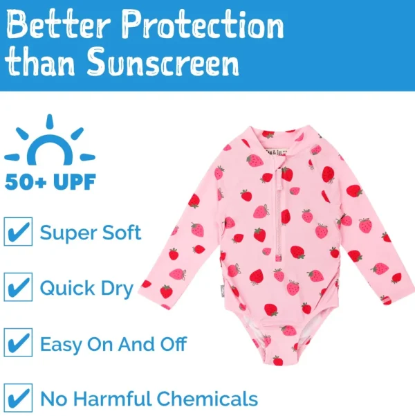 Girls One Piece UV Swimsuit | Pink Strawberry