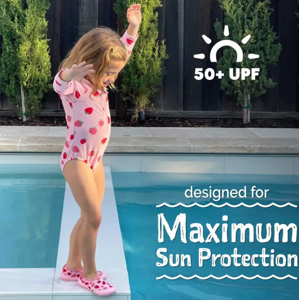 Girls One Piece UV Swimsuit | Pink Strawberry