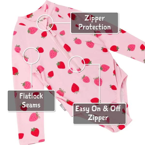 Girls One Piece UV Swimsuit | Pink Strawberry