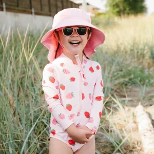 Girls One Piece UV Swimsuit | Pink Strawberry
