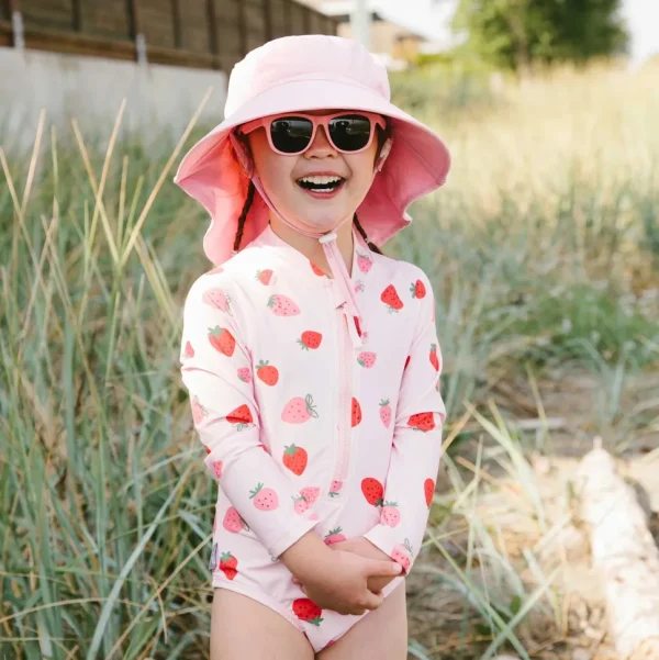 Girls One Piece UV Swimsuit | Pink Strawberry