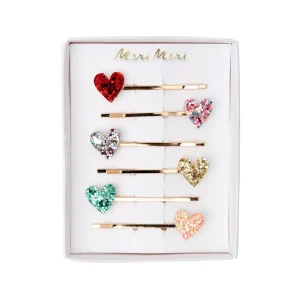 Glitter Heart Hair Slides (x6)
