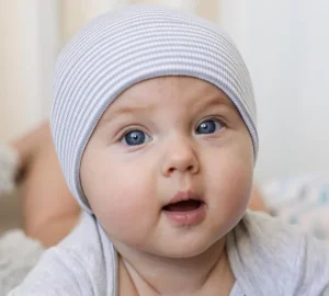 Gray and White Striped Beanie