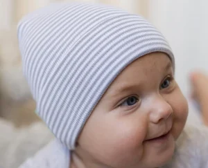 Gray and White Striped Beanie