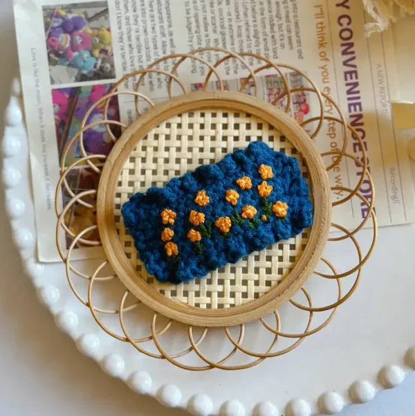 Handmade Flower Crochet Hair Clip - Blue