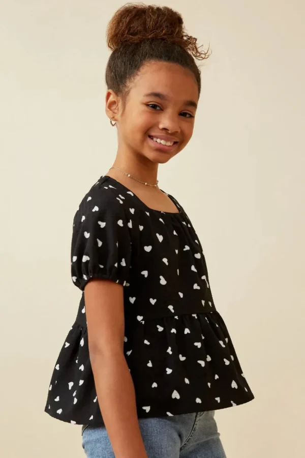 Heart Print Babydoll Top