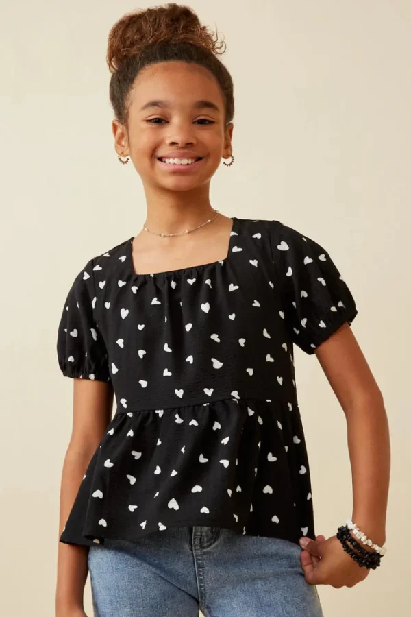 Heart Print Babydoll Top