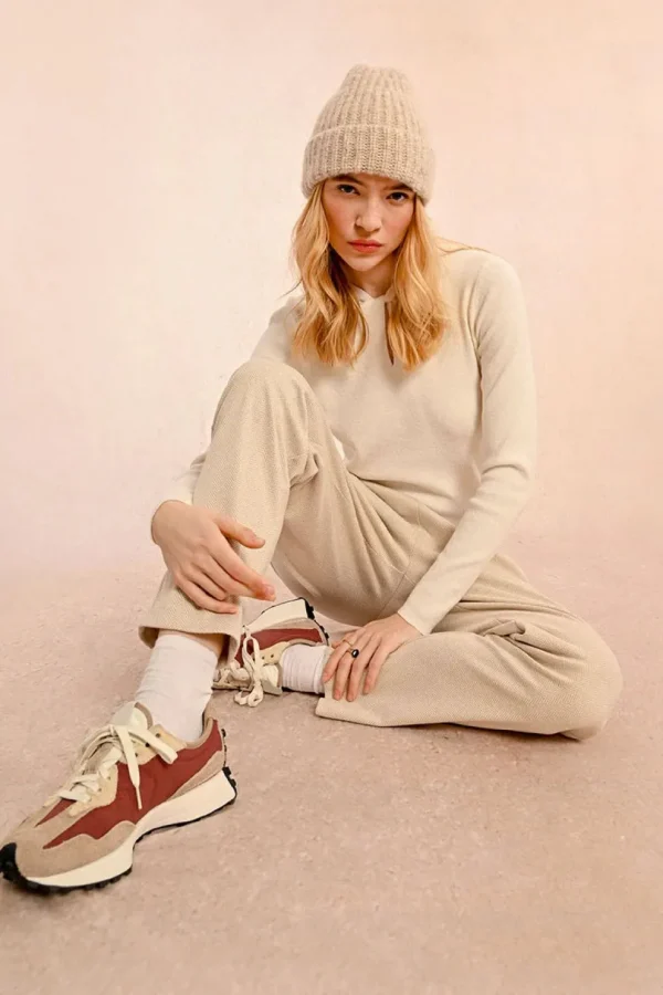 Herringbone Jogger Pants - Cream