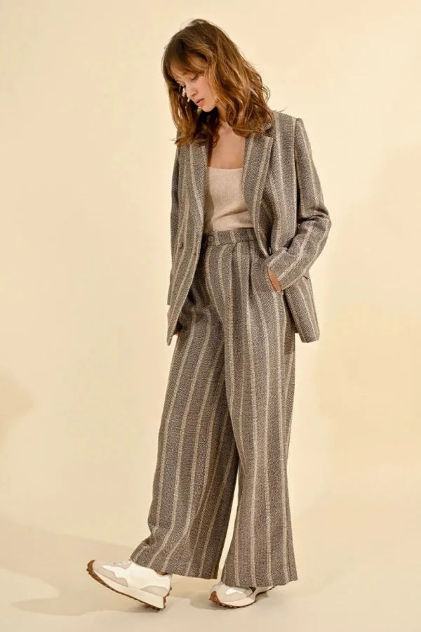 Herringbone Wide-Leg Pants