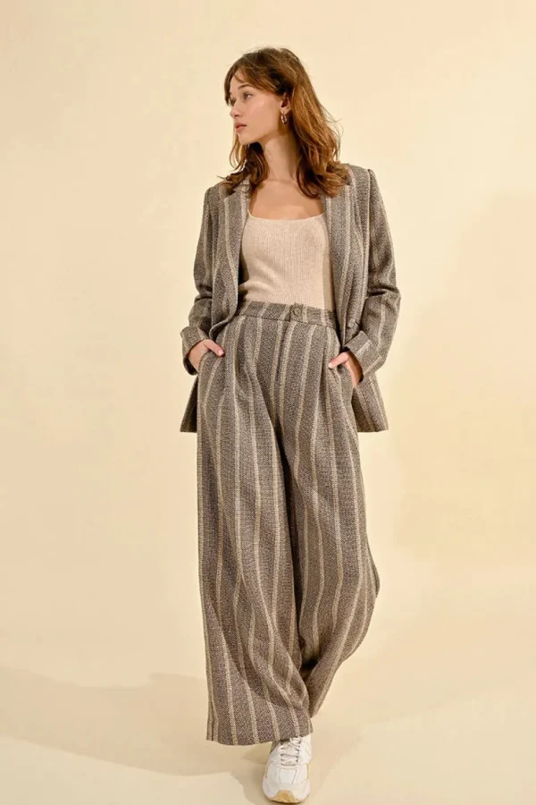 Herringbone Wide-Leg Pants
