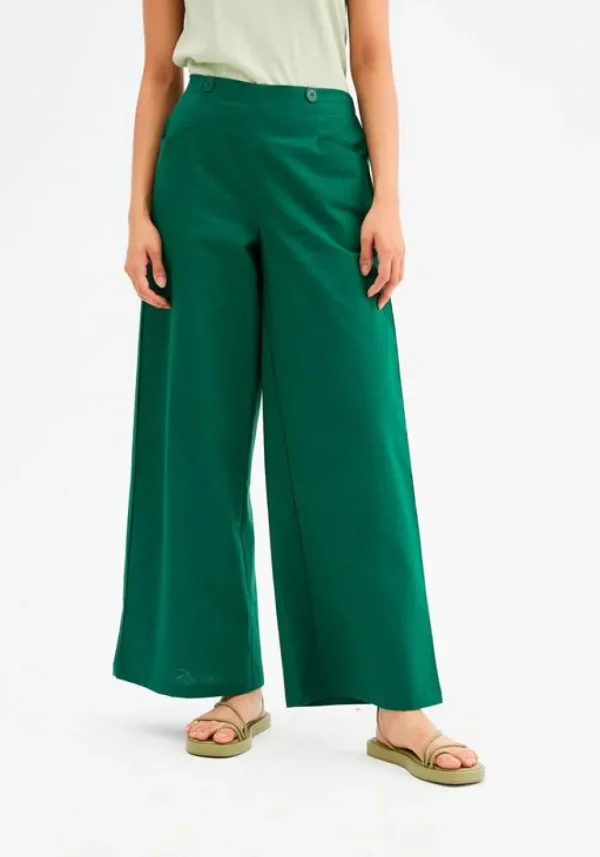 High-Waisted Wide-Leg Trousers - Green