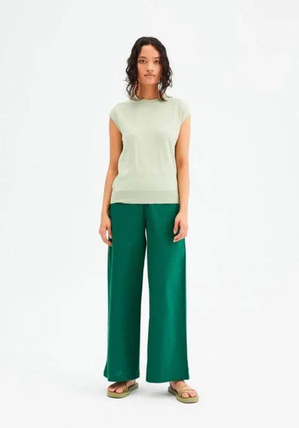 High-Waisted Wide-Leg Trousers - Green