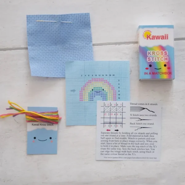 Kawaii Rainbow Arc Mini Cross Stitch Kit in A Matchbox
