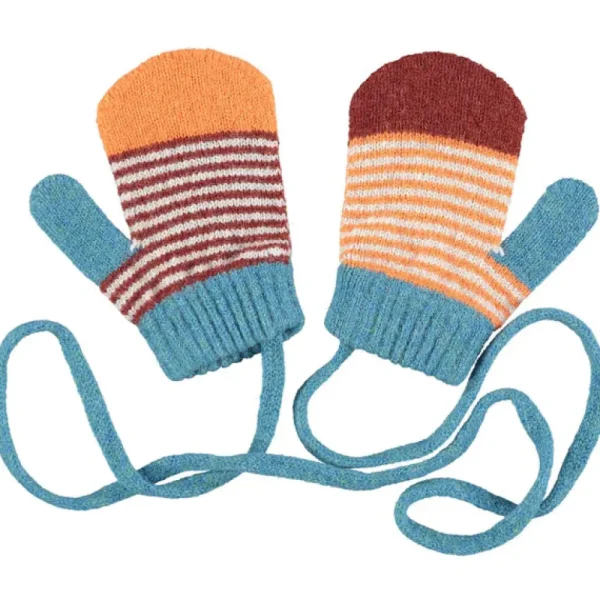 Kids' Patterned Lambswool Mittens - Siennae/Orange Stripe