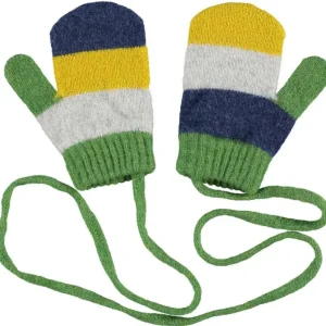 Kids' Patterned Lambswool Mittens - Navy/Electric Yellow