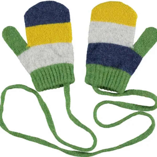 Kids' Patterned Lambswool Mittens - Navy/Electric Yellow