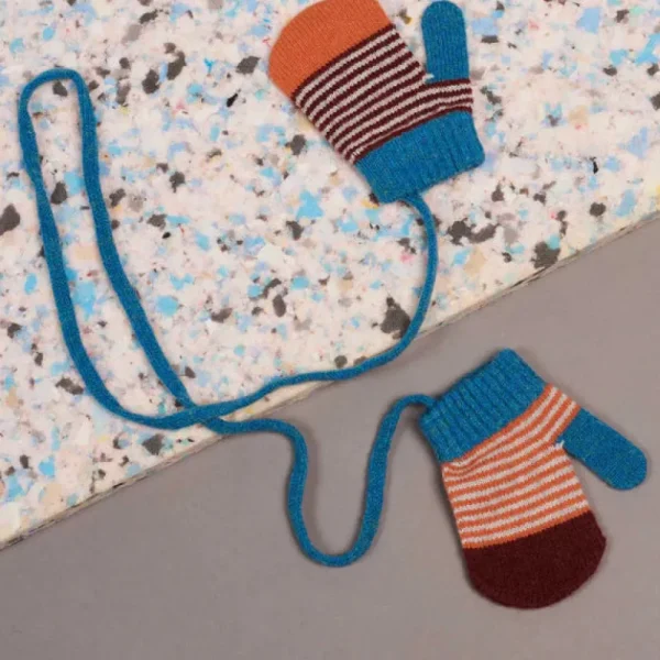 Kids' Patterned Lambswool Mittens - Siennae/Orange Stripe