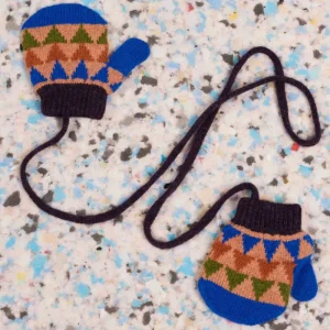 Kids' Patterned Lambswool Mittens - Triangle Marine/Purple