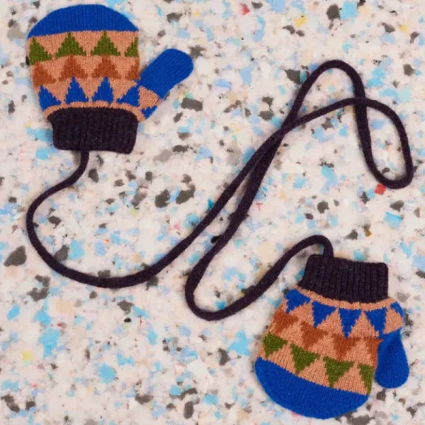 Kids' Patterned Lambswool Mittens - Triangle Marine/Purple