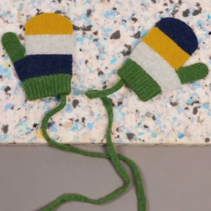 Kids' Patterned Lambswool Mittens - Navy/Electric Yellow