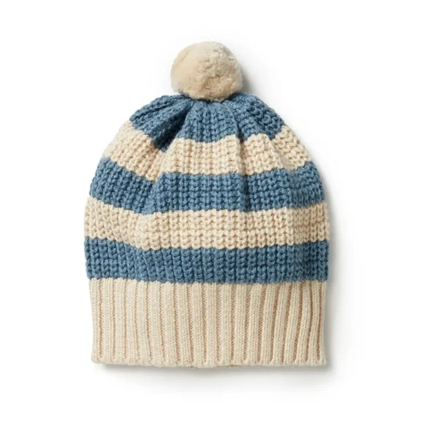 Knitted Stripe Hat - Bluestone