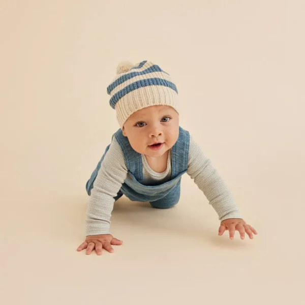 Knitted Stripe Hat - Bluestone