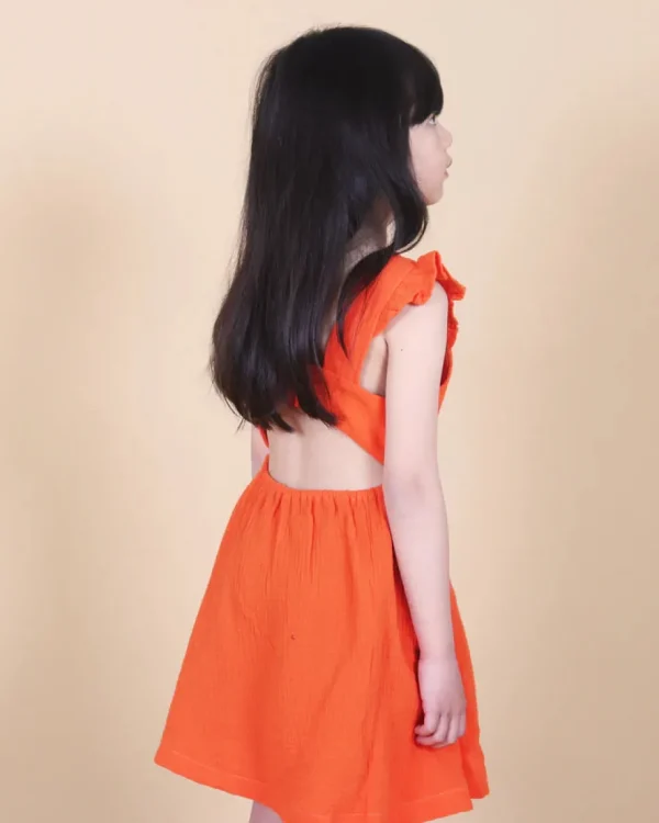 Linen Ruffle Open Back Dress