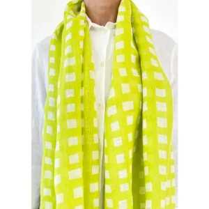 Linen Scarf - Blocks Lime